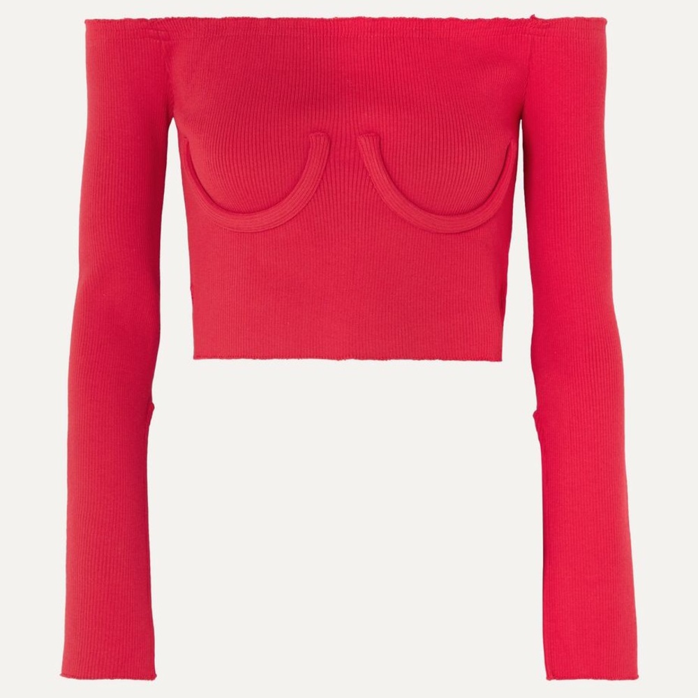 Orseund Iris cropped off shoulder knit top/sweater